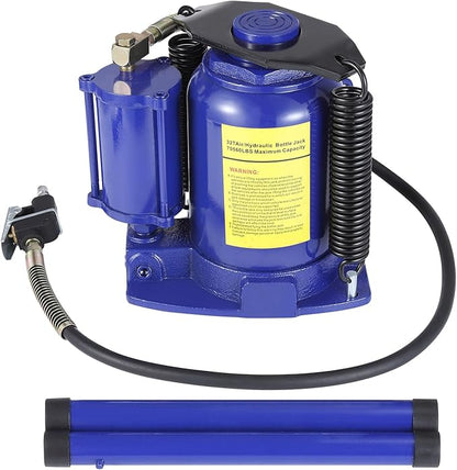 Pneumatic Air Hydraulic Bottle Jack with Manual Hand Pump, 32 Ton Capacity, Heavy Duty for Auto Repair and House Lift