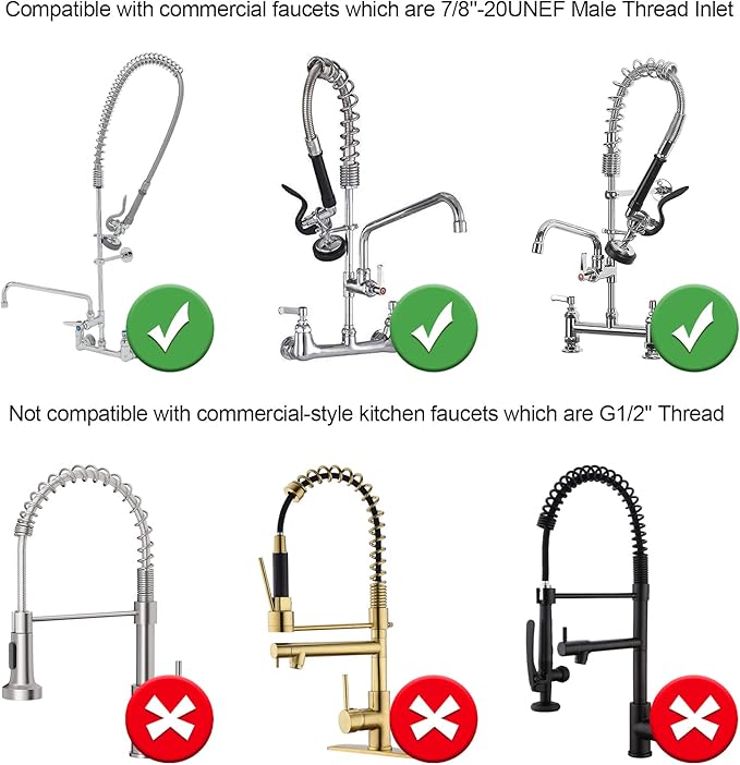 Commercial Sink Sprayer Head with Handle Grip, Pre Rinse Spray Valve for Restaurant Kitchen Faucet 1.42GPM High-Pressure Dish Sprayer Nozzle Assembly Replacement Kit Chrome Brushed (Gray)