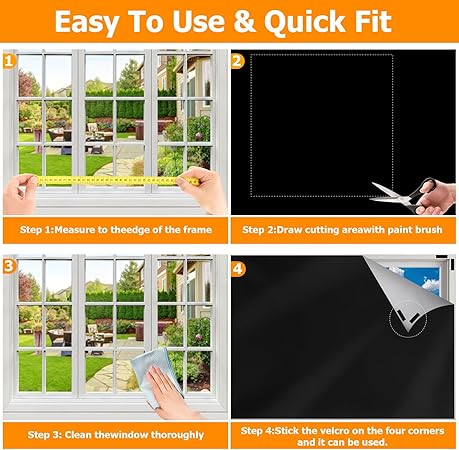 100 Blackout Curtains for Bedroom, Portable Blackout Shades, No Drill Black Out Window Blinds, Cut to Any Size, for Home Baby Nursery Travel Dorm (138" x 57")