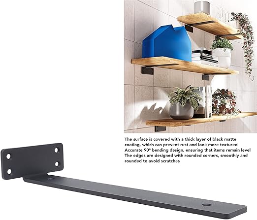 6Pcs Floating Shelf Bracket, 12 Inch 90° Bending Wall Shelf Bracket for Kitchen Study, High Load Bearing Capacity 1/5 Inch Thick Heavy Duty Industrial Shelf Bracket