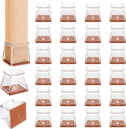 24 PCS Chair Leg Floor Protectors for Hardwood Floors, Furniture Feet Silicone Covers & Rubber Caps, Felt Pads Protect Wood Floor Scratch & Reduce Noise (Square Fit 1-1/4"~1-9/16", 32~39mm)