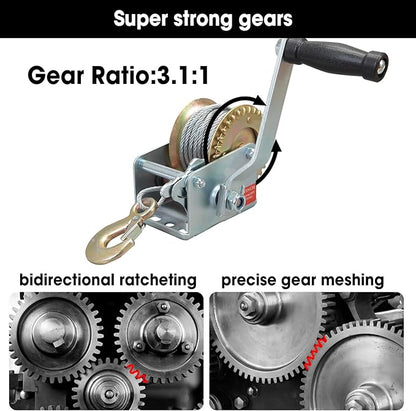 ROAD DAWG ATRT1061CD-1 Torin Hand Crank Boat Winch with 26.3ft Cable, 600lbs Capacity