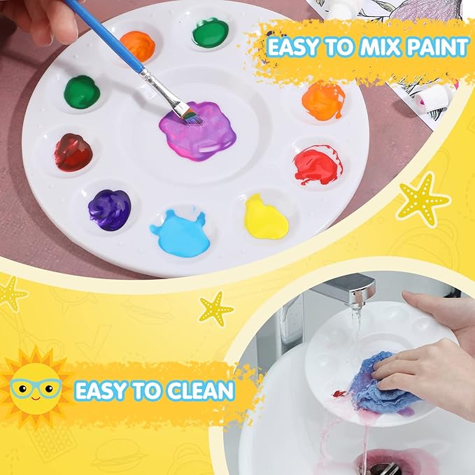 200 Pcs Paint Tray Palettes Plastic Round Paint Pallet White Washable Pallets Trays Holder for Students Adults Art Painting Class School Craft Project Supplies