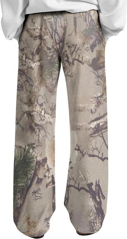 HOCANDY Women Wide Leg Camo Sweatpants Drawstring High Waisted Camouflage Sweat Pants Baggy Fleece Camo Pants with Pockets
