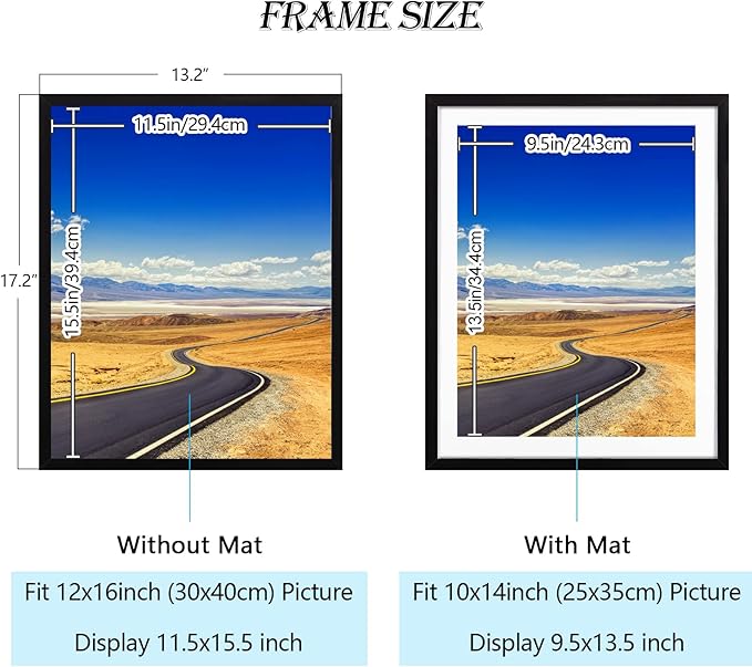 12x16 Picture Frame Wood Diamond Painting Frame 30x40cm Display 10x14 in / 25x35cm with Mat or 12 x 16 in / 30cm x 40cm Without Mat Diamond Art Frame Poster Photo Gallery Wall Frame - Set of 2 Black