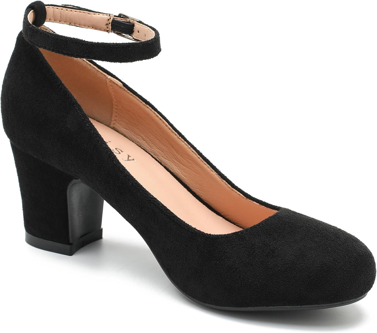 Women's Ankle Strap Low Block Chunky Heels Pumps Closed Round Toe Dress Wedding Office Work Church Shoes