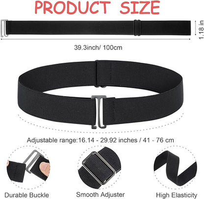 3 Pack No Show Elastic Stretch Belts for Women and Men, Invisible Strap Belt with Flat Buckle for Jeans Pants Dresses Adjustable
