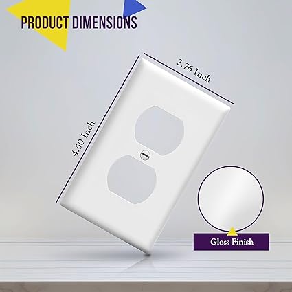 Enerlites 8821-W Duplex Receptacle Outlet Wall Plate, Standard Size 1-Gang, Polycarbonate Thermoplastic, White
