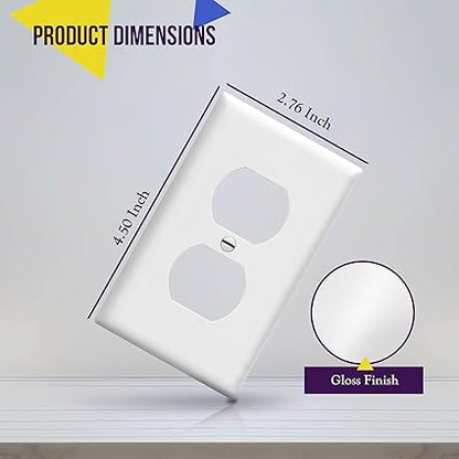 Enerlites 8821-W Duplex Receptacle Outlet Wall Plate, Standard Size 1-Gang, Polycarbonate Thermoplastic, White