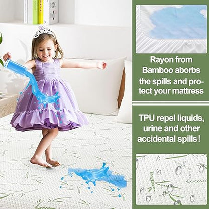 Queen Rayon made from Bamboo Waterproof Mattress Pad Cover, Soft Breathable Cooling Mattress Pad Cover, Waterproof Mattress Protector Stretches up to 21 Deep Pocket Tightly Fitted Mattress Protection