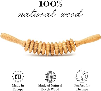 Tuuli Wooden Massage Roller for Waist and Thigh, Multi-Functional Body Roller for Cellulite Reduction and Muscle Tension, Natural Massager for Women and Men (Curved)