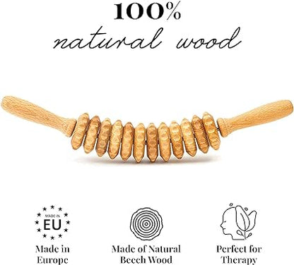 Tuuli Wooden Massage Roller for Waist and Thigh, Multi-Functional Body Roller for Cellulite Reduction and Muscle Tension, Natural Massager for Women and Men (Curved)