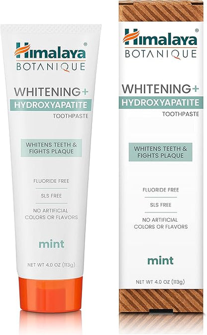 Himalaya Botanique Whitening  Hydroxyapatite Toothpaste for Whiter Teeth  Fresher Breath with Hydroxyapatite Support  Mint Flavor, Fluoride-Free, SLS Free,  Vegan, 4.0 oz (113g)...