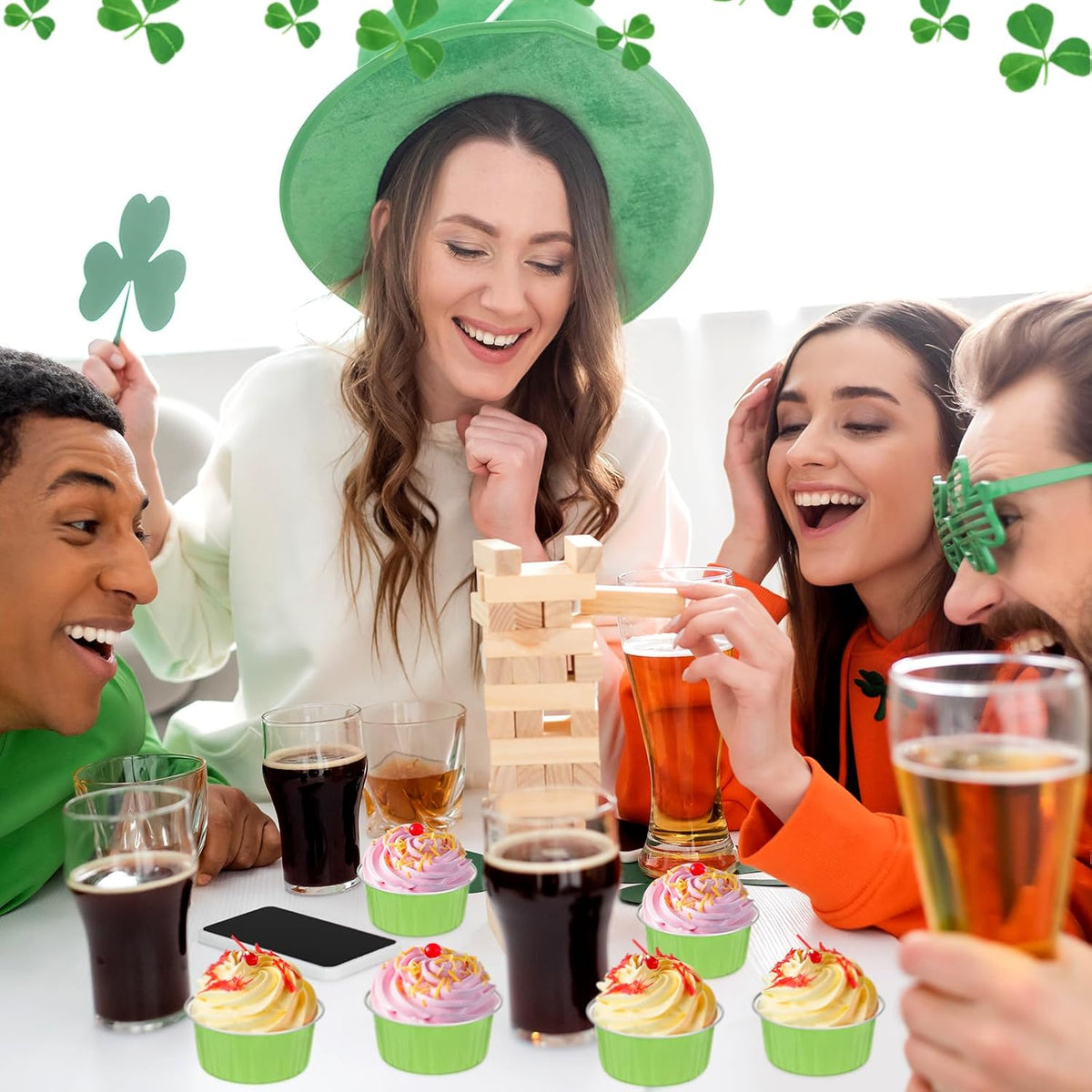 100 Pack Aluminum Foil Cupcake Liners Only, 5 oz Round Baking Cup,Disposable Tart Pie Ramekin Container for Ramadan, Easter, Wedding Party(Green,Plain) (No Lids included)