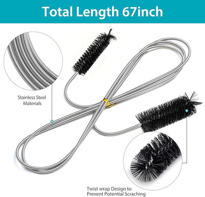 Extra-Thick Drain Brush with Stronger Spring - 67-Inch Flexible Pipe Cleaning Tool - Dual Bristle Heads - Ideal for Curved Pipes and Slim Holes a Black