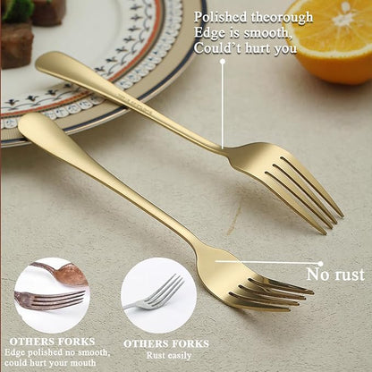 Gold Dinner Forks 12 Pieces, Stainless Steel Titanium Gold Plating Table Forks for Home, Restaurant, Wedding, Parties, Events, Daily Use