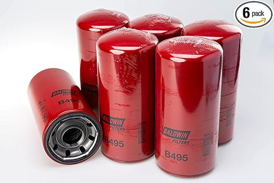 Baldwin B495 Spin-on Full-Flow Lube Oil Filter, Heavy Duty 9.8 Micron, Replaces Donaldson P552100, Fleetguard LF3620, WIX 51971, LFP2160, PH7405A and 23518480 (Pack of 6)