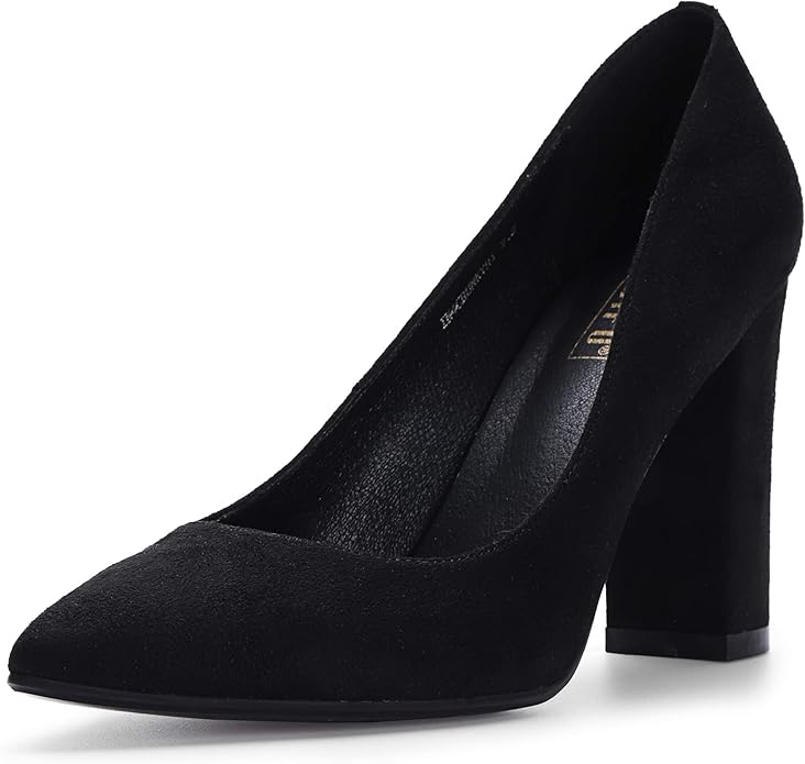 IDIFU Women's IN4 Chunky-HI Block High Heels Closed Pointed Toe Pumps Dress Office Shoes for Women