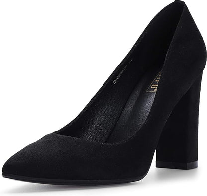 IDIFU Women's IN4 Chunky-HI Block High Heels Closed Pointed Toe Pumps Dress Office Shoes for Women