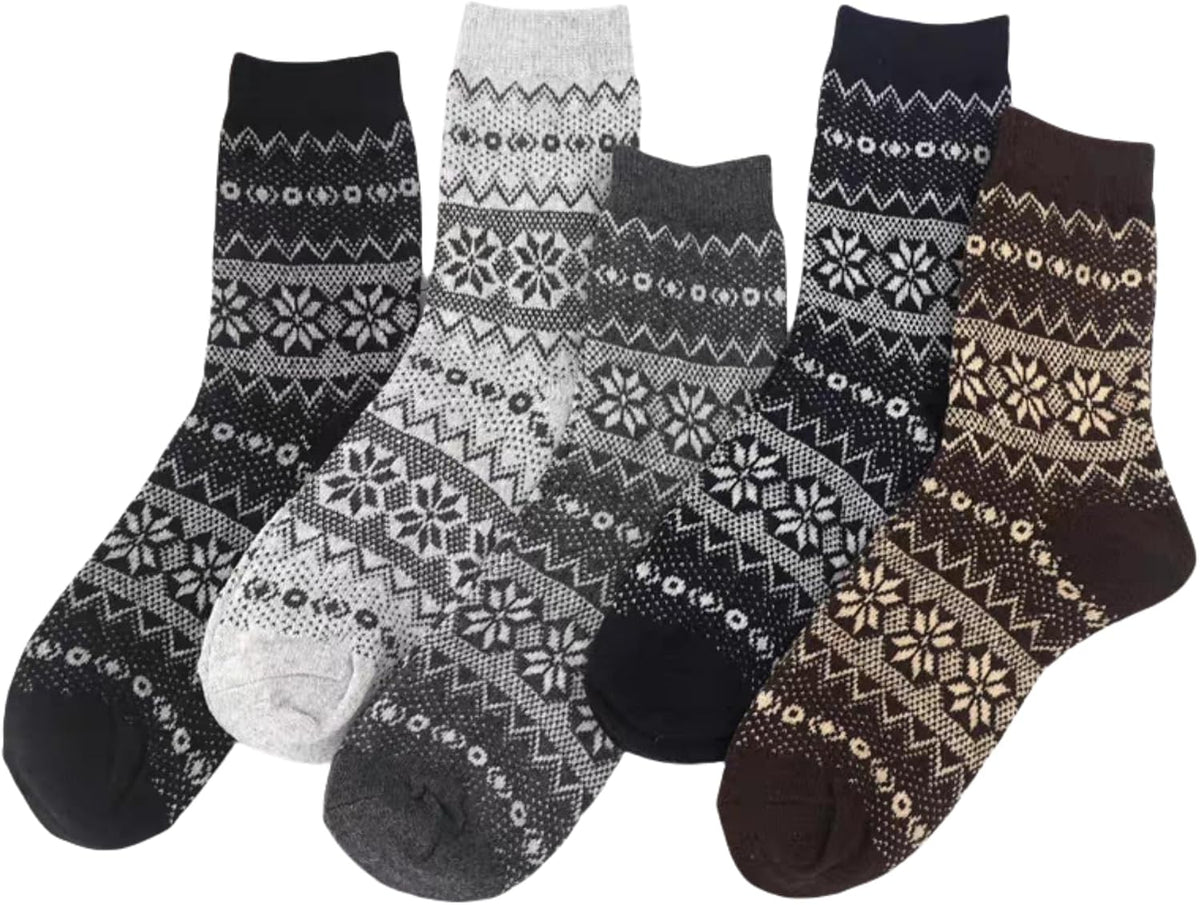 5 Pairs mens Wool Socks Winter Soft Cozy Crew Socks Thick Warm Wool Knit Boots Socks for men