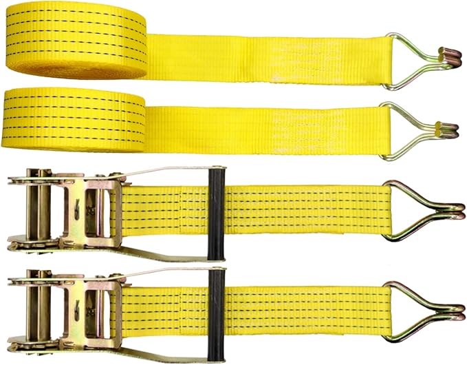 2" x 27' Ratchet Tie Down Straps (2PK) - 5000LB Break Strength - Heavy Cargo Hauling