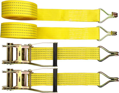 2" x 27' Ratchet Tie Down Straps (2PK) - 5000LB Break Strength - Heavy Cargo Hauling