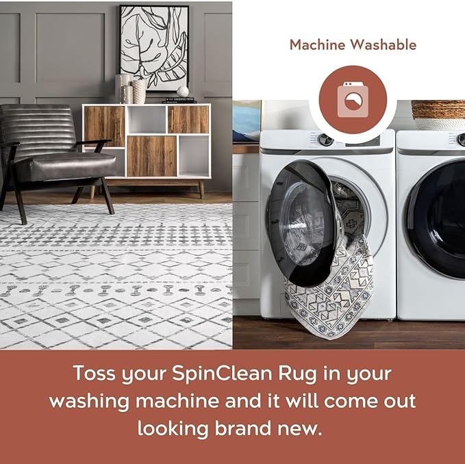 nuLOOM 6' Round SpinClean Machine Washable Stain-Resistant Area Rug with Non Slip Backing, Low Profile for Living Room, Bedroom, and Dining Room, Blythe Grey