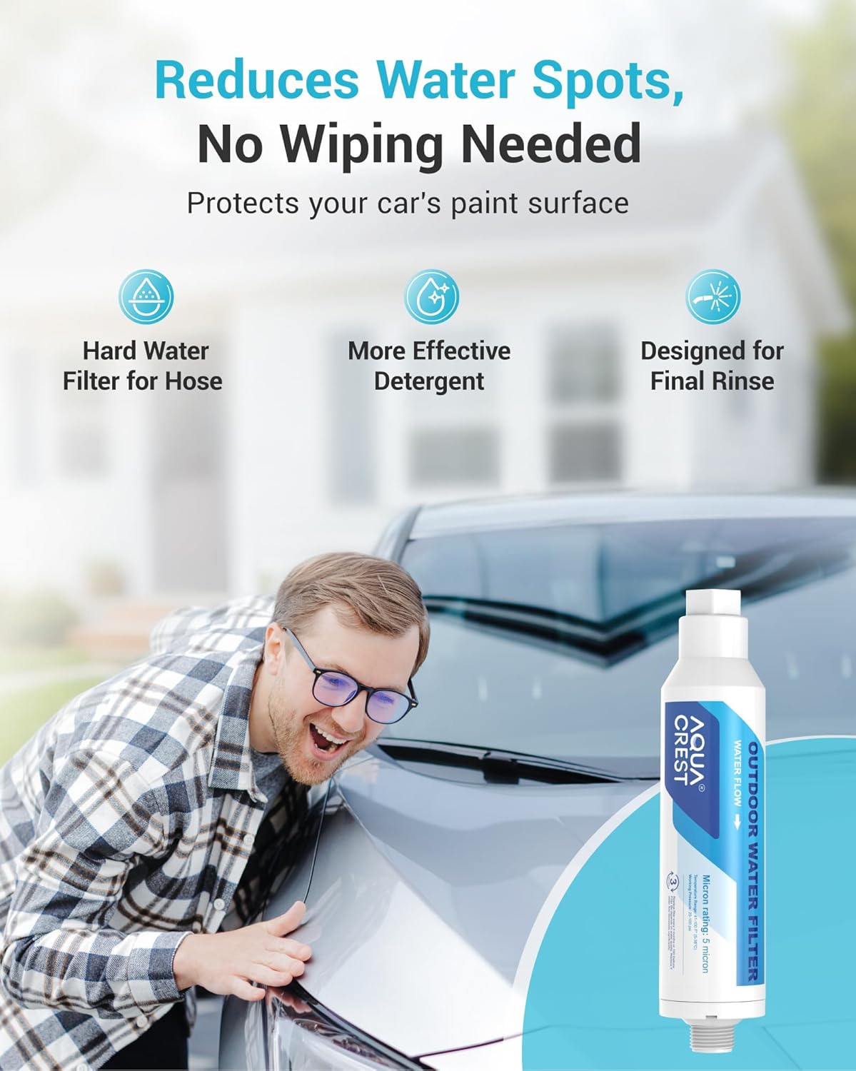 AQUA CREST Inline Water Filter, Dedicated for Car Washing, Yard Cleaning, Reduce Hard Water Spots, Soften Water, Upgraded Formula