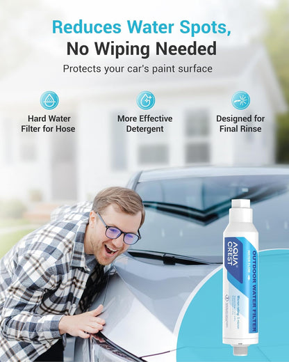 AQUA CREST Inline Water Filter, Dedicated for Car Washing, Yard Cleaning, Reduce Hard Water Spots, Soften Water, Upgraded Formula