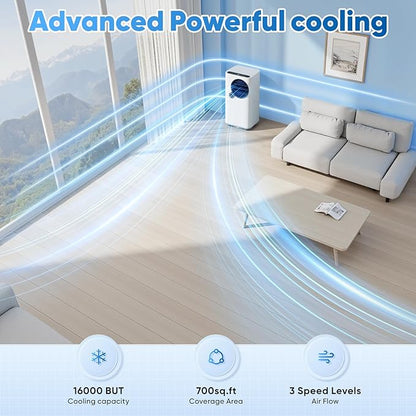 Portable Air Conditioners, 16000 BTU 6-in-1 Cooling, Dehumidifier & Fan, Ultra Quiet with 24H Smart Timer, Auto Shut-Off & Child Lock for Home/Bedroom/Office