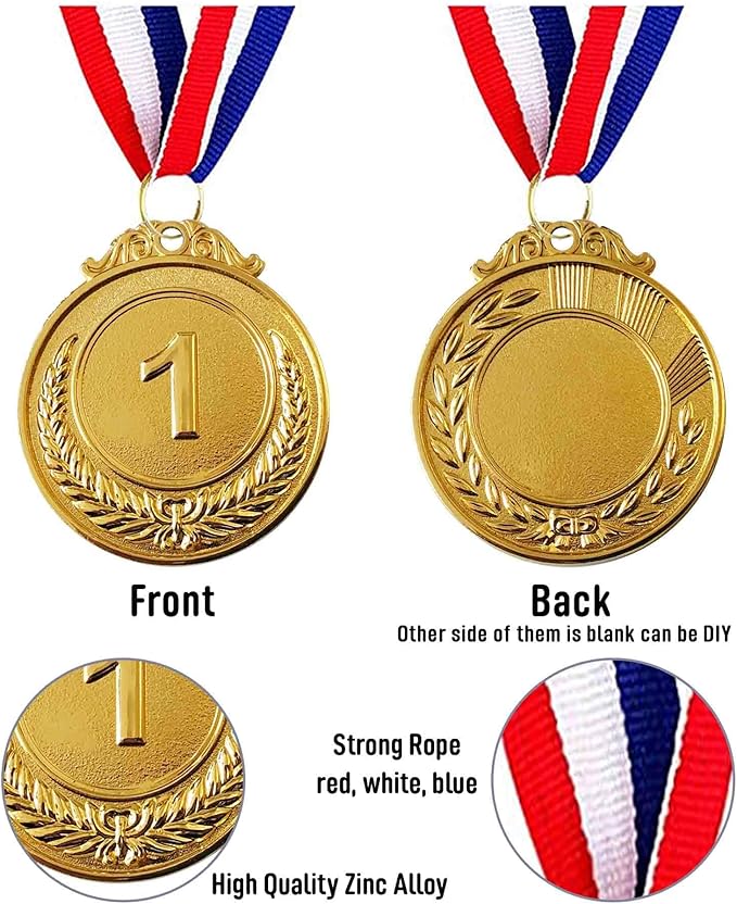 Jauisus 6 Pcs Gold Medals for Awards, 1st Place Metal Award Medals Olympic Style Winner Awards for Sports, Party, Tournaments, Prizes, Competitions, 2 Inches