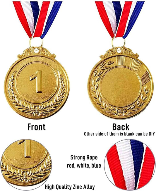 Jauisus 6 Pcs Gold Medals for Awards, 1st Place Metal Award Medals Olympic Style Winner Awards for Sports, Party, Tournaments, Prizes, Competitions, 2 Inches