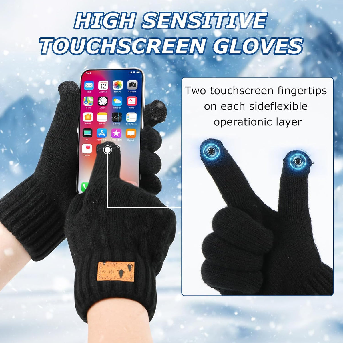 1 Pairs Winter Gloves for Men Women, Upgraded Touchscreen Gloves, Cold Weather Thermal Wool Warm Knit Glove