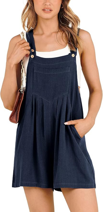 ANRABESS Women's Summer Casual Rompers Bib Short Overalls Loose Linen Jumpsuit Beach Outfits Travel Vacation Clothes