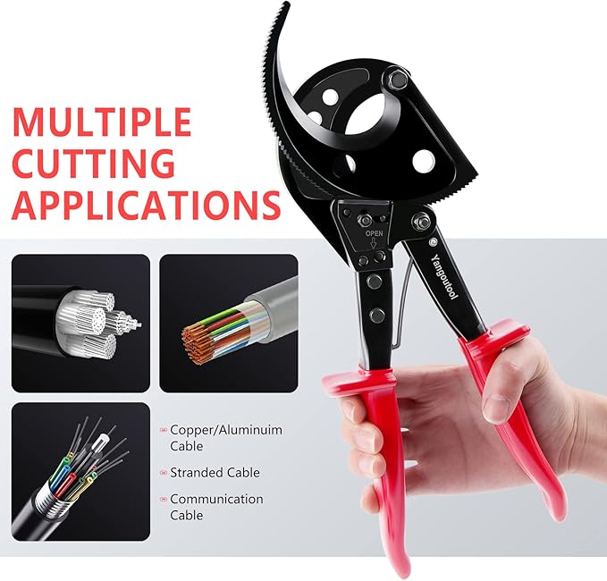 Yangoutool Ratcheting Cable Cutters up to 400mm2 22.5mm0.89 inches Heavy Duty Aluminum Copper Ratchet Wire Cutter for Cutting Electrical Wire