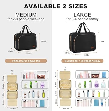Travel Toiletry Bag, Large Toiletry Bag for Women with Jewelry Organizer Compartment Makeup Bag, Water-resistant Hanging Toiletry Bag for Travel Business Trips and Camping, Black