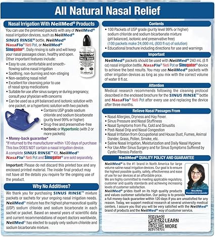 NeilMed Sinus Rinse All Natural Relief Premixed Refill Packets 100 Count (Pack of 1)
