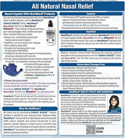 NeilMed Sinus Rinse All Natural Relief Premixed Refill Packets 100 Count (Pack of 1)