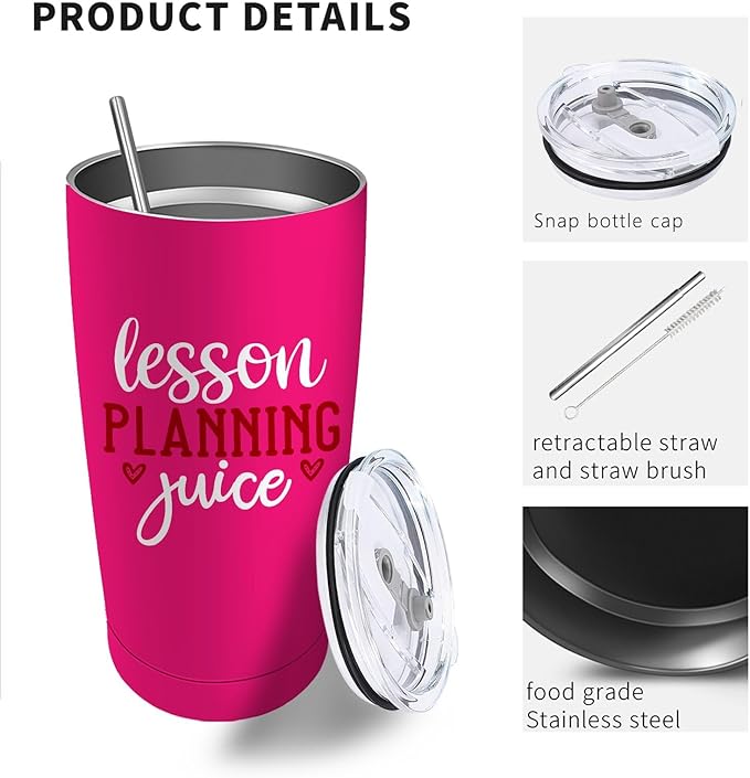 Lesson Planning Juice Tumbler Coffee Tumbler 20 oz Tumbler with Lid and Straw Insulated Tumblers Stainless Steel Tumbler