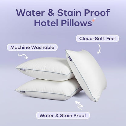 Mellow Hotel Pillow — King Size, Waterproof & Stain-Resistant Down-Alternative Bed Pillow, Hypoallergenic Oeko-TEX® Cover, Machine Washable, Stays Fluffy, Support for Side/Back/Stomach Sleepers