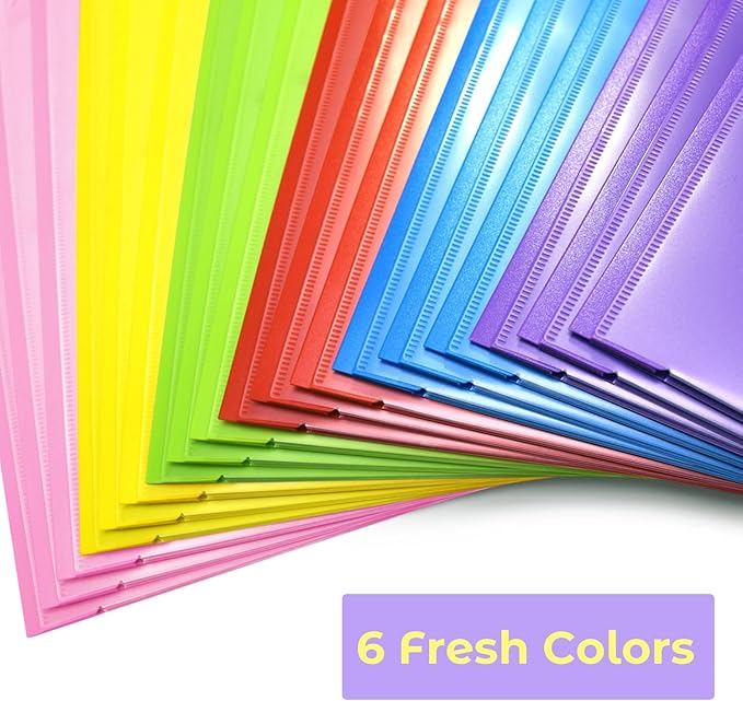 Heavy Duty Plastic Folders with Clear Front Pocket - 18PCS, 3 Pockets Folders with Prongs and Card Slot, for Letter Size Sheets, Bright Colors