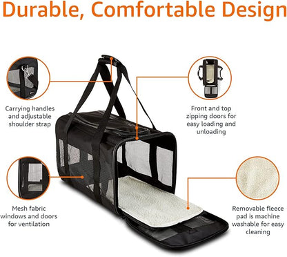 Basics Soft-Sided Mesh Pet Travel Carrier for Dog, Cat, up to 16 pounds, 16.5" L x 10.6" W x 11" H, Black