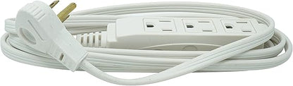 Woods SlimLine Indoor Flat Extension Cord, 8 Ft, 16 Gauge Right Angle Plug, 3 Polarized Outlets, 125 Volts, White, 2241