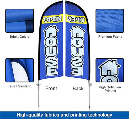 8FT Open House Flag With Pole Kit, Signs for Real Estate, Ground Stake for Outdoor Supplies