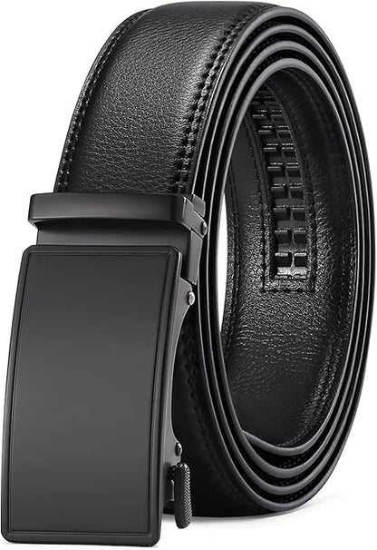 SENDEFN Men's Leather Belt Automatic Ratchet Buckle Slide Belt for Dress Casual Trim to Fit with Gift Box