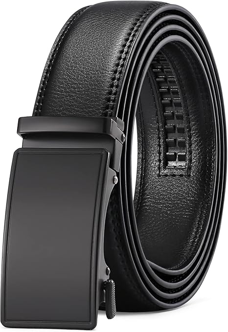 SENDEFN Men's Leather Belt Automatic Ratchet Buckle Slide Belt for Dress Casual Trim to Fit with Gift Box