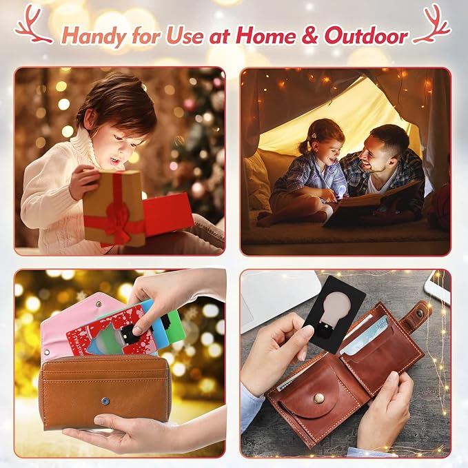 Credit Card Lights, Mini Portable Led Pocket Lamps Light Foldable Wallet Purse Lamps for Christmas Stocking Stuffers Gift Party Favors, 20 pcs Black Card White Color Light