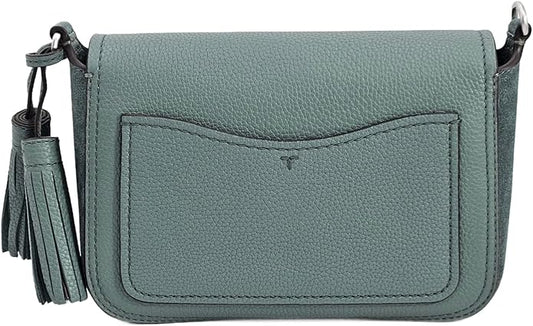 Tory Burch 149975 Thea Arctic Green WIth Silver Hardware Mixed Materials LeatherSuede Women's Flap Crossbody Bag
