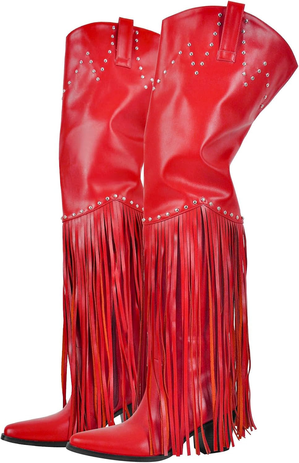 Fringe Thigh High Red Boots