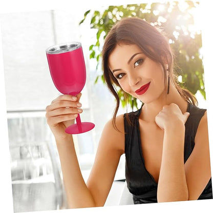 Double Walled Stainless Steel Wine Goblets Insulated Wine Tumblers with Lid Unbreakable Stemmed Glasses for Parties Outdoor Activities Travel Bbq Beach